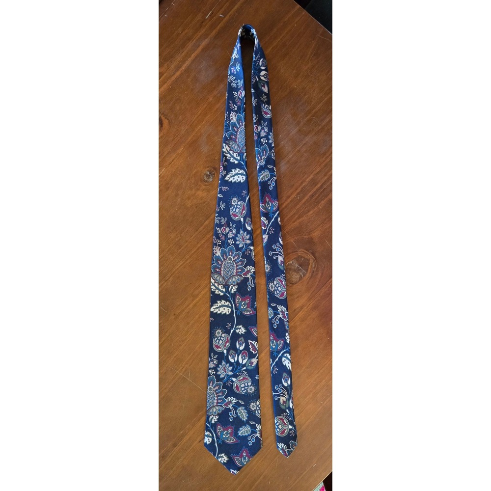 Silk Accents Classic Mens Silk Tie Dark Teal Floral Paisley Pattern Made in USA